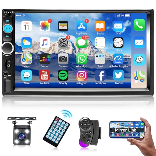 Podofo 2 Din Autoradio Bluetooth mit Bildschirm 7'' Mirror Link Für IOS/Android Bluetooth Freisprecheinrichtung FM Radio USB Lenkradsteuerung/7 Farbtaste AUX-IN Autoradio mit Rückfahrkamera von podofo