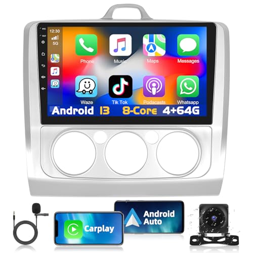 Podofo 4+64G Autoradio für Ford Focus Exi MT 2 3 Mk2 Mk3 2004-2011 mit Wireless Carplay Android Auto 9 Zoll Android 13 Auto Radio mit Bildschirm, Bluetooth, WLAN, GPS, RDS + Mikrofon von podofo