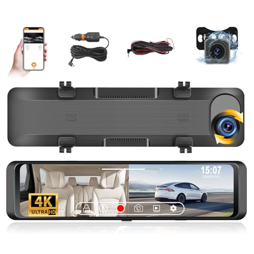 Podofo 4K Spiegel Dashcam 10.88'' Touch Screen 1080P, Autokamera Rückfahrkamera, FHD 170° Weitwinkel-Nachtsicht Doppelobjektiv, Loop-Aufnahme, G-Sensor, Parkmonitor von podofo