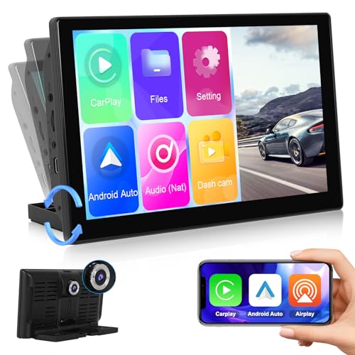 Podofo 9" Autoradio mit Wireless Carplay & Android Auto, Touchscreen Autoplayer mit 4K Frontkamera Unterstützt Bluetooth/Airplay/Android Cast/ADAS/Loop-Aufnahme/Nachtsicht von podofo