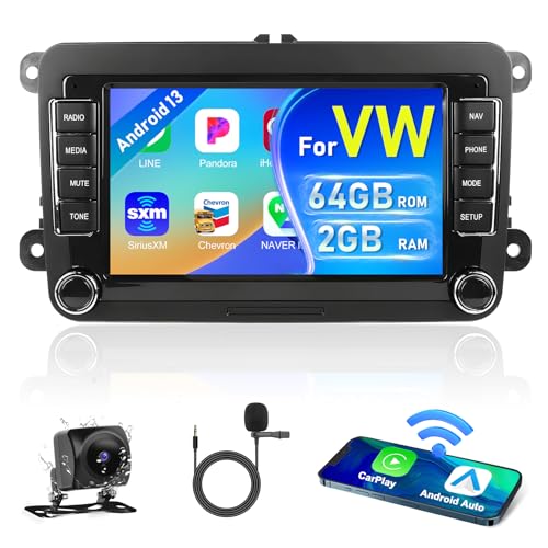 Podofo [2+64G] Android 13 Autoradio Navi für VW, 7 Zoll Radio mit Wireless Carplay/Android Auto/HiFi/Bluetooth/RDS/FM/GPS Navigation/WiFi/USB/SWC/Charging/MIC+Canbus+AHD Rückfahrkamera von podofo