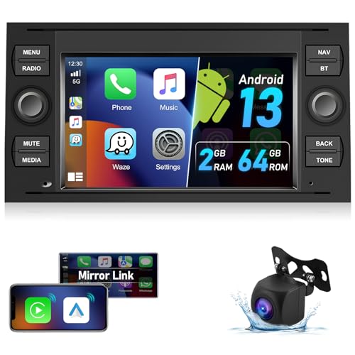 Podofo Android 13 Autoradio für Ford Focus/C-max/S-max/Galaxy/Fusion/Fiesta/Mondeo/Kuga/Transit Connect mit Wireless Carplay Android Auto,7''Touchscreen Radio mit Bluetooth,WiFi,GPS+Rückfahrkamera von podofo