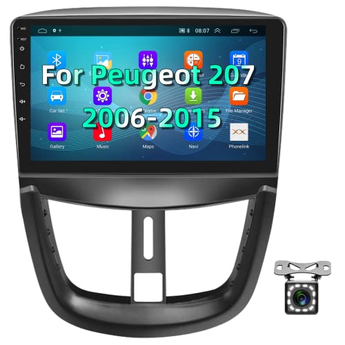 Podofo Android Autoradio GPS für Peugeot 207 2006-2015, 9" Touchscreen WiFi Bluetooth FM RDS Radio SpiegelLink USB Autonavigation Video Stereo Player für Peugeot207 + Rückfahrkamera von podofo