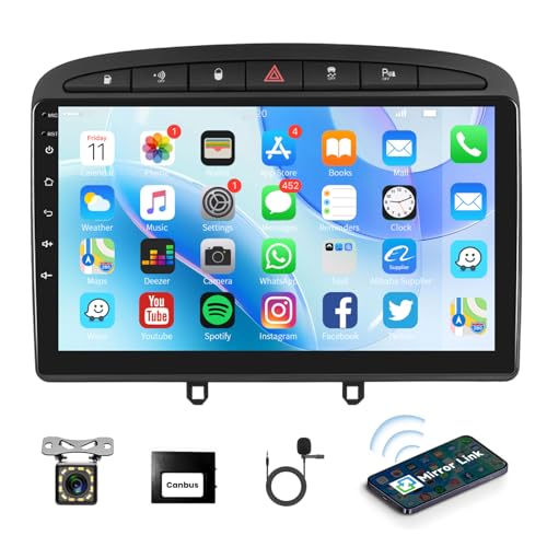 Podofo Android Autoradio GPS für Peugeot 308 408 2007-2015, 9" Touchscreen WiFi Bluetooth FM RDS Radio Spiegel Link USB Autonavigation Video Stereo Player für Peugeot308 + Rückfahrkamera von podofo