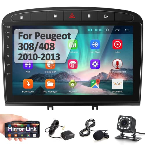 Podofo Android Autoradio GPS für Peugeot 308 408 2007-2015, 9" Touchscreen WiFi Bluetooth FM RDS Radio Spiegel Link USB Autonavigation Video Stereo Player für Peugeot308 + Rückfahrkamera von podofo
