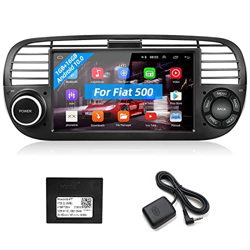 Podofo Android Autoradio für FIAT 500 2007-2015 mit Navi, 7 Zoll Autoradio Bluetooth mit Bildschirm Touch Display, GPS, WiFi, RDS FM, Lenkradkontrolle, Mirror Link für Android/IOS + Canbus von podofo