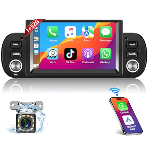 Podofo Android Autoradio für FIAT Panda 2013-2020 mit Kabelloses Apple CarPlay 6,2" Auto Stereo Radio Bildschirm | GPS Navigation | WiFi | RDS/FM Radio | SWC | Rückfahrkamera | Auto Stereo Radio von podofo