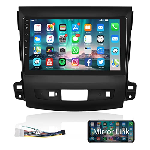 Podofo Android Autoradio für Mitsubishi Outlander 2/Citroen C-Crosser/Peugeot 4007, 9" Touchscreen GPS Navi WiFi Bluetooth FM RDS Radio Spiegellink USB HD Auto-Stereo-Player von podofo