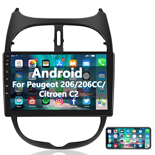 Podofo Android Autoradio für Peugeot 206/206CC 2001-2016 Cirteon C2, 9" Touchscreen GPS Navi WiFi Bluetooth Freisprechanruf FM RDS Radio Spiegellink USB HD Auto-Stereo-Player von podofo