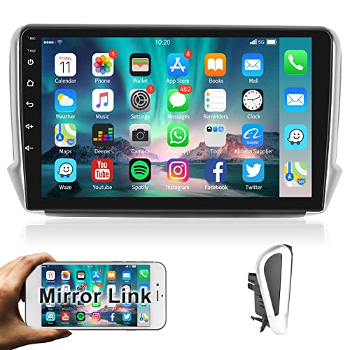 Podofo Android Autoradio für Peugeot 208/2008 2012-2018, 10" Touchscreen GPS Navi WiFi Bluetooth Freisprechanruf FM RDS Radio Spiegellink USB HD Auto-Stereo-Player von podofo
