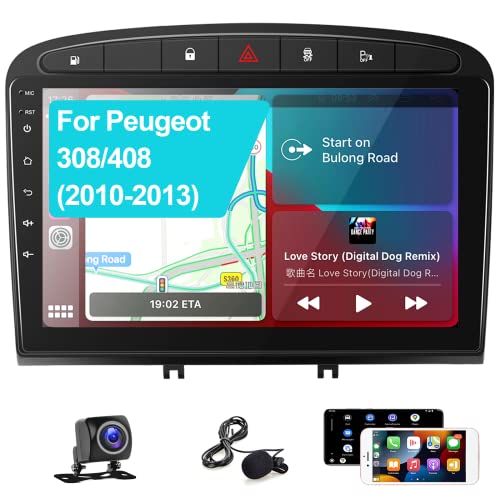 Podofo Android Autoradio für Peugeot 308 408 2007-2015, 9" Touchscreen Carplay Android Auto WiFi Bluetooth USB FM RDS Radio Auto Video-Stereo-Player für Peugeot +Rückfahrkamera+Mikrofon von podofo