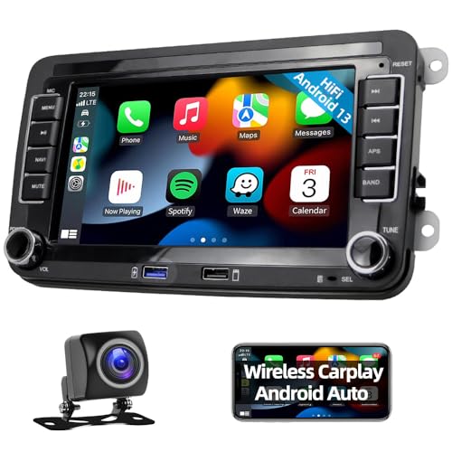 Podofo Autoradio für VW Golf 5 6 Polo Seat Skoda Passat B6 Radio mit Wireless A-pple Carplay Android Auto Android 7 Zoll Auto Radio mit Bildschirm Bluetooth/HiFi/WLAN/GPS/RDS Radio + Rückfahrkamera von podofo