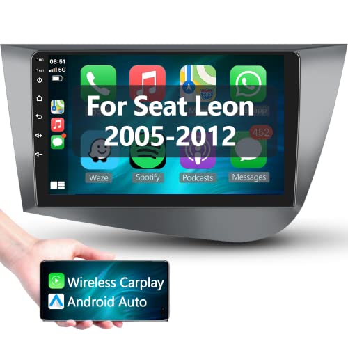 Podofo Android Carplay Autoradio für Seat Leon 2 MK2 2005-2012(Linkslenker), Android Auto HiFi GPS 9" Touchscreen WiFi Bluetooth FM RDS Radio USB Auto Navi Player für Seat Leon von podofo