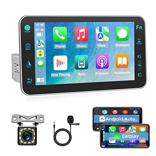 Podofo Autoradio 1 Din mit Apple Carplay Android Auto 8 Zoll Touchscreen Abnehmbarer Bildschirm Auto Stereo Radio Display mit Bluetooth 5.0, FM/AM/RDS Radio, Spiegel-Link + Rückfahrkamera & Mikrofon von podofo