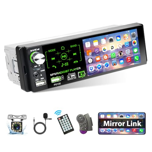 Podofo Autoradio 1 Din mit Bluetooth RDS Autoradio mit 4,1 Zoll Bildschirm Radioempfänger mit FM/AM Radio Dual USB, AUX-In + Rückfahrkamera und Mikrofon von podofo
