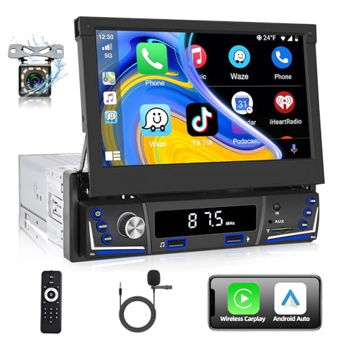 Podofo Autoradio 1 Din mit Drahtloses Apple Carplay und Android Auto, mit Einziehbarer Flip Out Bildschirm 7 Zoll Auto Stereo Radio MP5 für Auto mit AM FM Bluetooth 5.1 + Rückfahrkamera & Mikrofon Podofo Autoradio 1 Din mit Drahtloses Apple Carplay und Android Auto, mit Einziehbarer Flip Out Bildschirm 7 Zoll Auto Stereo Radio MP5 für Auto mit AM FM Bluetooth 5.1 + Rückfahrkamera & Mikrofon von podofo