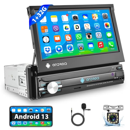 Podofo Autoradio 1 Din mit GPS Navi, Bluetooth RDS, 7 Zoll Bildschirm Ausfahrbarem Manuelle Android Autoradio Stereo mit WiFi FM/RDS Radio Spiegel-Link AUX-in + Rückfahrkamera von podofo