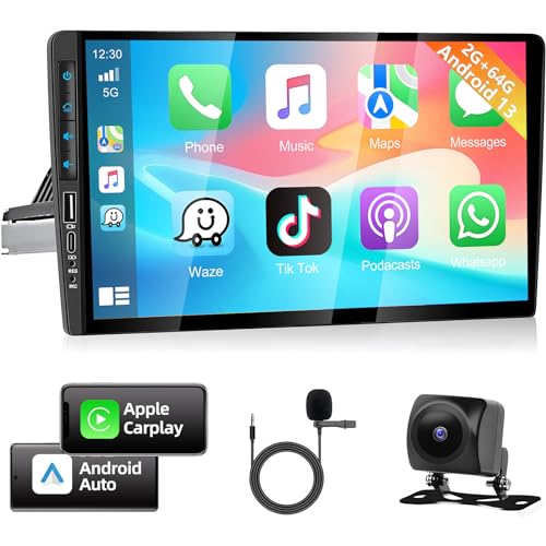 Podofo Autoradio 1 Din mit Kabellos Apple Carplay Android Auto, 2+64G 9 Zoll Android Bluetooth Auto Stereo Radio 1 Din mit Bildschirm, HiFi, GPS, WLAN, SWC, RDS/UKW-Radio + Rückfahrkamera von podofo