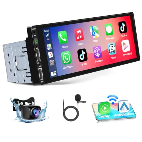 Podofo Autoradio 1 Din mit Wireless Apple CarPlay, Bluetooth, Android Auto, mit 6.86 Zoll Bildschirm Autoradio Display Unterstützt FM Spiegelverbindung, Rückfahrkamera und Mikrofon von podofo