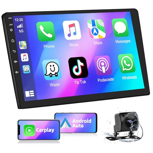 Podofo Autoradio 2 Din mit Carplay Android Auto, Android 2+32G Doppel Din Auto Radio mit 9 Zoll Bildschirm GPS, WiFi, Bluetooth, Spiegel-Link, UKW-RDS-Radio, Rückfahrkamera von podofo