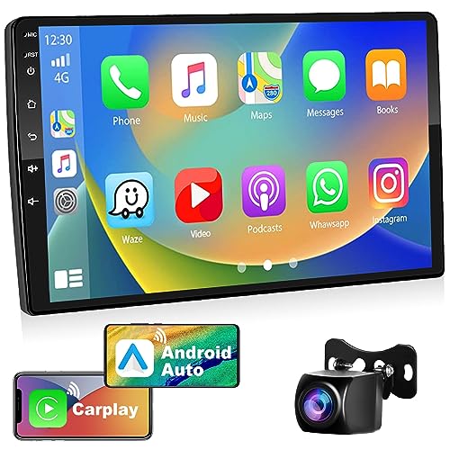 Podofo Autoradio Doppel Din mit Wireless Apple Carplay Android Auto, 2+64G 9 Zoll Android Bluetooth Auto Stereo Radio 2 Din mit Bildschirm mit 28 UI, GPS, WLAN, SWC, RDS/UKW-Radio + Rückfahrkamera von podofo