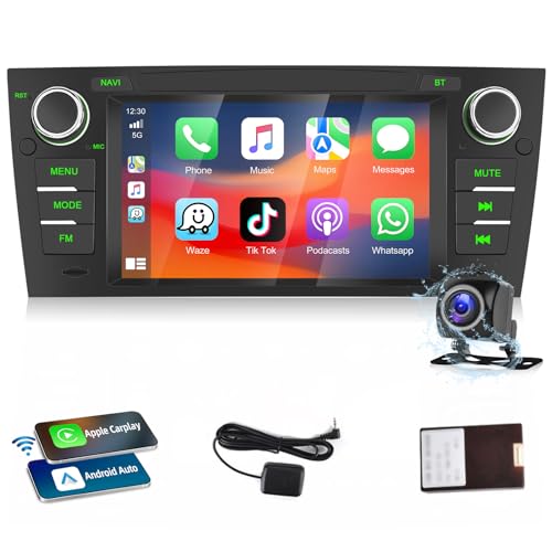 Podofo Autoradio Für BMW E90 2005-2012 mit Wireless Apple Carplay Android Auto, 2+32G 7 Zoll Android Radio mit Bildschirm Bluetooth WLAN GPS RDS Radio + Rückfahrkamera von podofo