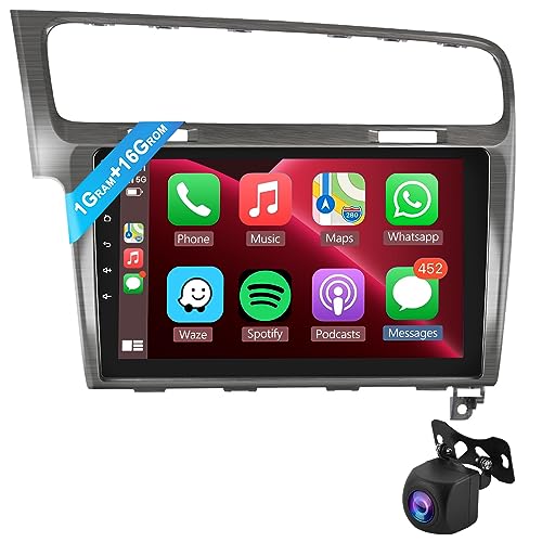 Podofo Autoradio Für VW Golf 7 MK7 2013-2018 Wireless Apple Carplay Android 1+16G mit Navi Doppel Din 10.1’’ Bildschirm HiFi FM/RDS mit AHD Rückfahrkamera + Dual USB Kabel von podofo