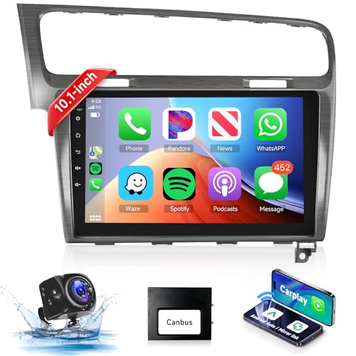 Podofo 10.1“ Autoradio Für VW Golf 7 MK7 2013-2018 Wireless Carplay Android Auto mit WiFi/Navi Bildschirm HiFi FM/RDS,Bluetooth,Airplay,SWC,Andriod 13 autoradio 2 din mit AHD Rückfahrkamera,Canbus von podofo