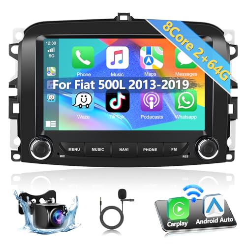 Podofo Autoradio für FIAT 500L 2013-2019 mit Wireless Carplay Android Auto, Android 13 2G+64G 7 Zoll Touchscreen Bluetooth/WLAN/GPS/RDS Radio + HD Rückfahrkamera von podofo