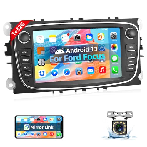Podofo Autoradio für Ford Focus C-Max S-Max Mondeo Kuga Galaxy Mondeo 9 Kuga, Android 13 Auto Radio mit 9" Bildschirm | GPS Navigation | WiFi | RDS/FM | SWC + AHD Rückfahrkamera von podofo