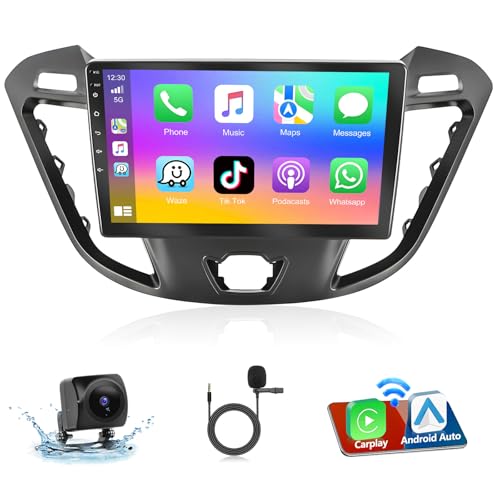 Podofo Autoradio für Ford Transit Custom Tourneo 2013-2018 mit Carplay Android Auto 4+64G 9 Zoll 8 Kerne Android Auto Radio mit IPS Bildschirm, Bluetooth 5.0, WLAN, GPS, RDS + Mikrofon von podofo