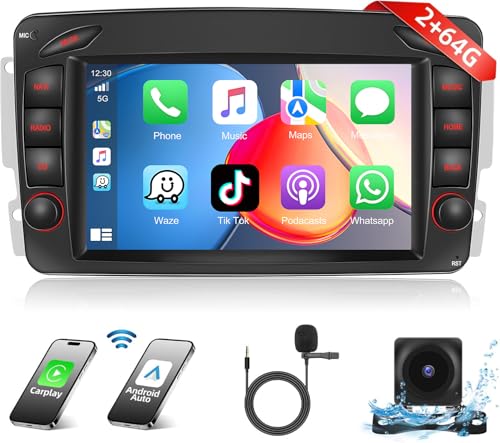 Podofo Autoradio für Mercedes Benz C/CLK/G Klasse W203 W209 W463 Vito 2+32G Android 13 Radio mit Apple Carplay, Android Auto, 7 Zoll Bildschirm, GPS Navi, FM/RDS Radio, WiFi, Bluetooth, Rückfahrkamera von podofo