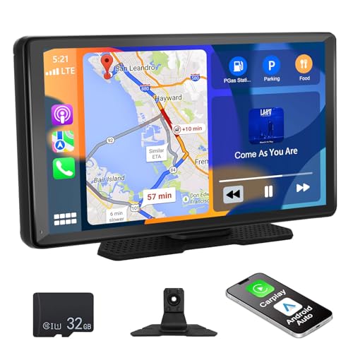 Podofo Autoradio mit Kabellosem Apple CarPlay Android Auto,10,36 Zoll HD Tragbares Autoradio Touchscreen Unterstützt Sprachsteuerung,Bluetooth Freisprecheinrichtung,Mirror Link,GPS/FM/WiFi/AUX+32G TF von podofo