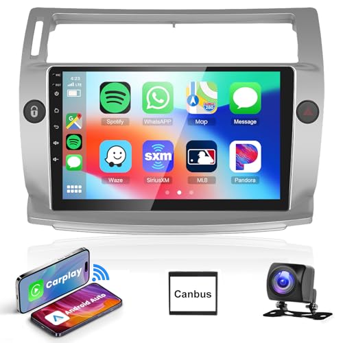 Podofo Carplay Android Autoradio GPS für Citroën C4 2004-2009/C-QUATRE 2008-2011, HiFi Android Auto 9" Touchscreen WiFi Bluetooth FM RDS Radio Spiegel Link USB Auto Navi Video Stereo Player von podofo