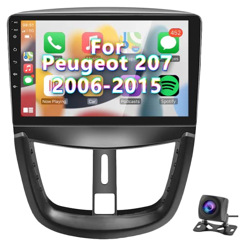 Podofo Carplay Android Autoradio für Peugeot 207 2006-2015,2G+64G,9" Touchscreen HiFi Android Auto GPS WiFi Bluetooth FM RDS Radio USB Auto-Stereo-Player für Peugeot207 von podofo