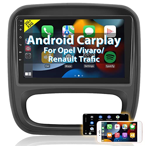 Podofo Carplay Autoradio für Opel Vivaro B/Renault Trafic/FIAT Talento/Nissan NV300, Android 2G+32G HiFi, 9" Touchscreen Android Auto GPS Navi WiFi Bluetooth FM RDS USB Auto Radio von podofo