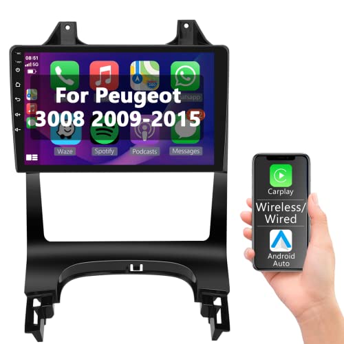 Podofo Carplay Autoradio für Peugeot 3008 2009-2015, Android 2G+32G HiFi, GPS 9" Touchscreen Android Auto WiFi Bluetooth Freisprecheinrichtung FM RDS Radio USB Auto Navi Player für Peugeot3008 von podofo