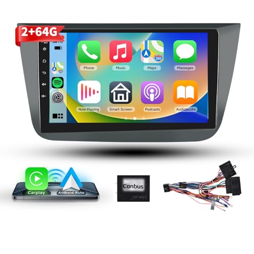 Podofo Carplay Autoradio für Seat Altea 2004-2015(Linkslenker),Android 2G+32G HiFi Android Auto GPS 9" Touchscreen WiFi Bluetooth FM RDS USB Auto Radio Navi für Seat Altea von podofo