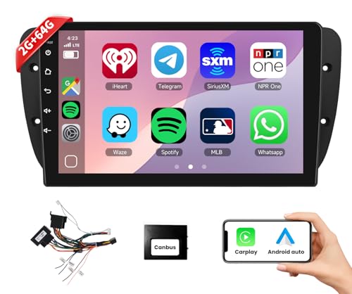 Podofo Carplay Autoradio für Seat Ibiza 2009-2013, Android 2G+32G HiFi, 9" Touchscreen Android Auto GPS Navi WiFi Bluetooth FM RDS Radio USB HD Bildschirm Auto-Stereo-Player für Ibiza +Canbus von podofo