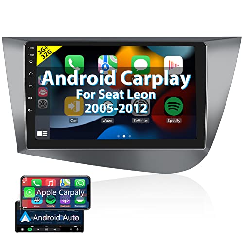 Podofo Carplay Autoradio für Seat Leon 2 MK2 2005-2012(Linkslenker),Android 2G+32G HiFi, Android Auto GPS 9" Touchscreen WiFi Bluetooth FM RDS Radio USB Auto Navi Player für Seat Leon von podofo