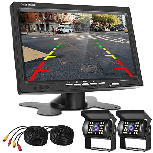 Podofo Dual Rückfahrkamera Set mit 7" Backup Kamera LCD Kfz-Monitor & Zwei Rückfahrkameras,Dual Backup Kamera IP68 wasserdicht, 18IR Nachtsicht, für LKW/Anhänger/Bus/Van(10 Meter Videokabel) von podofo