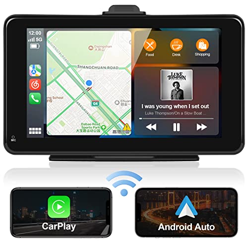 Podofo Kabelloses Apple CarPlay Autoradio, 7 Zoll Tragbares Touchscreen-Autoradio mit Bluetooth, Android Auto, FM-Transmitter, Sprachsteuerung, Mirror Link, Auto-Play-Bildschirm, GPS-Navigation von podofo