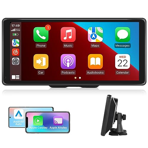 Podofo Portable Car Stereo Wireless Apple Carplay Android Auto, 10,36" Touchscreen Autoradio mit Bluetooth, Carplay Display Unterstützung Mirror Link/Sprachsteuerung/FM Transmitter/AUX/TF von podofo