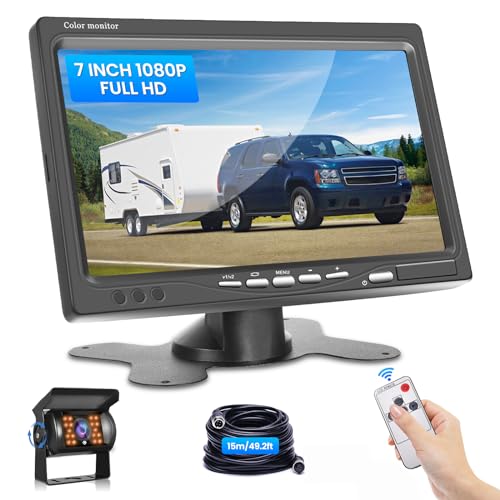 Podofo Rückfahrkamera Kabel mit 7 Zoll TFT LCD Monitor Kit Einparkhilfe,IP68 Rückfahrkamera Auto Nachtsicht für SUV LKW Van Wohnmobil Mit 15m Kabel/Zigarettenanzünder-Steckdose DC 12–24 V von podofo