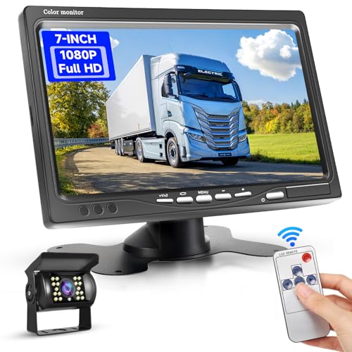 Podofo Rückfahrkamera Set Kabel 10M mit 7 Zoll TFT LCD Monitor Kit Einparkhilfe Wasserdicht IP69 Rückfahrkamera Auto Nachtsicht für SUV LKW Van Wohnmobil Auto Einfache Installation DC 12–24 V von podofo