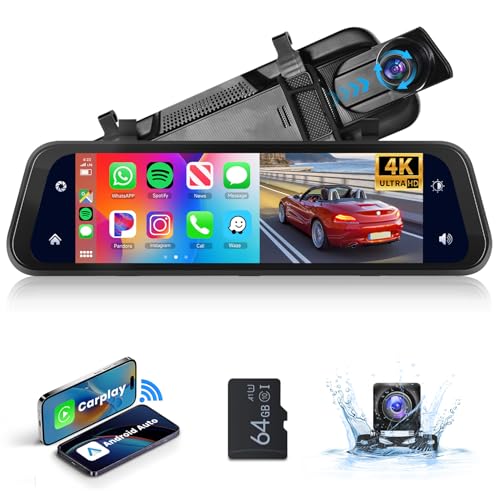 Podofo Spiegel Dashcam mit Rückfahrkamera 9.66'' Touscreen Carplay Android Auto Wireless Dual Kamera System Bluetooth DVR WDR Loop Aufnahme mit 64G SD Karte Nachtsicht AUX FM Transmitter 7-32V Podofo Spiegel Dashcam mit Rückfahrkamera 9.66'' Touscreen Carplay Android Auto Wireless Dual Kamera System Bluetooth DVR WDR Loop Aufnahme mit 64G SD Karte Nachtsicht AUX FM Transmitter 7-32V von podofo