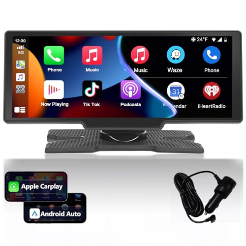 Podofo Tragbares Autoradio mit Wireless Apple Carplay Android Auto, 9,3 Zoll IPS Touchscreen Auto Radio Stereo mit Loop-Recording, Bluetooth, AUX, FM-Transmitter von podofo
