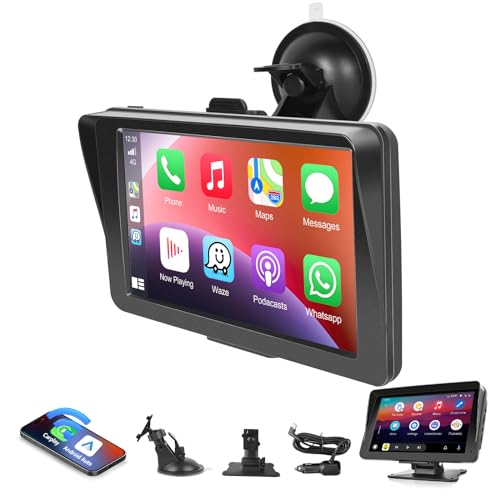 Podofo Wireless Apple Carplay Android Auto Autoradio Tragbares mit 7 Zoll HD Touchscreen Auto Stereo Radio mit Bluetooth, UKW-Übertragung, Apple Airplay, Spiegel-Link von podofo