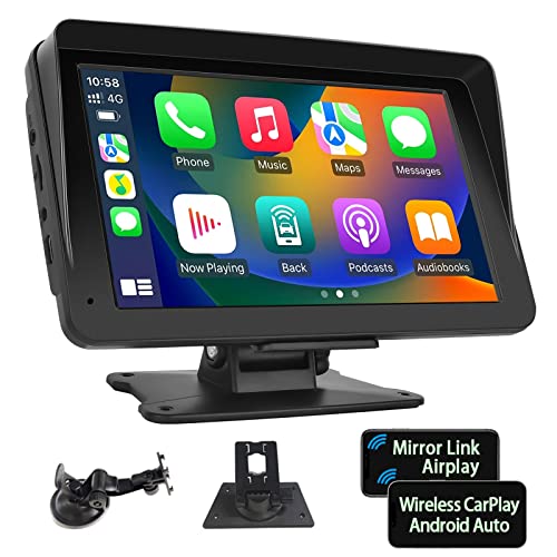 Podofo Wireless Carplay Android Auto Autoradio Tragbares mit 7 Zoll HD Touchscreen Auto Stereo Radio mit Bluetooth, UKW-Übertragung, Airplay, Spiegel-Link von podofo