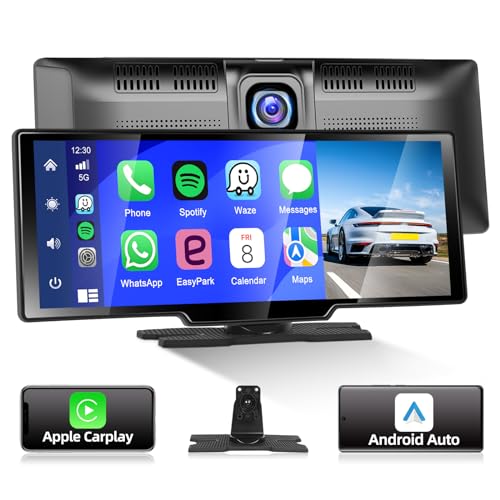Podofo Wireless Apple Carplay Android Auto Tragbares Autoradio mit 9,3 Zoll Bildschirm Stereo mit Drahtlosem Carplay, Bluetooth, FM-Übertragung, 2 Split-Funktion, Fahrrekorder 7V-32V von podofo